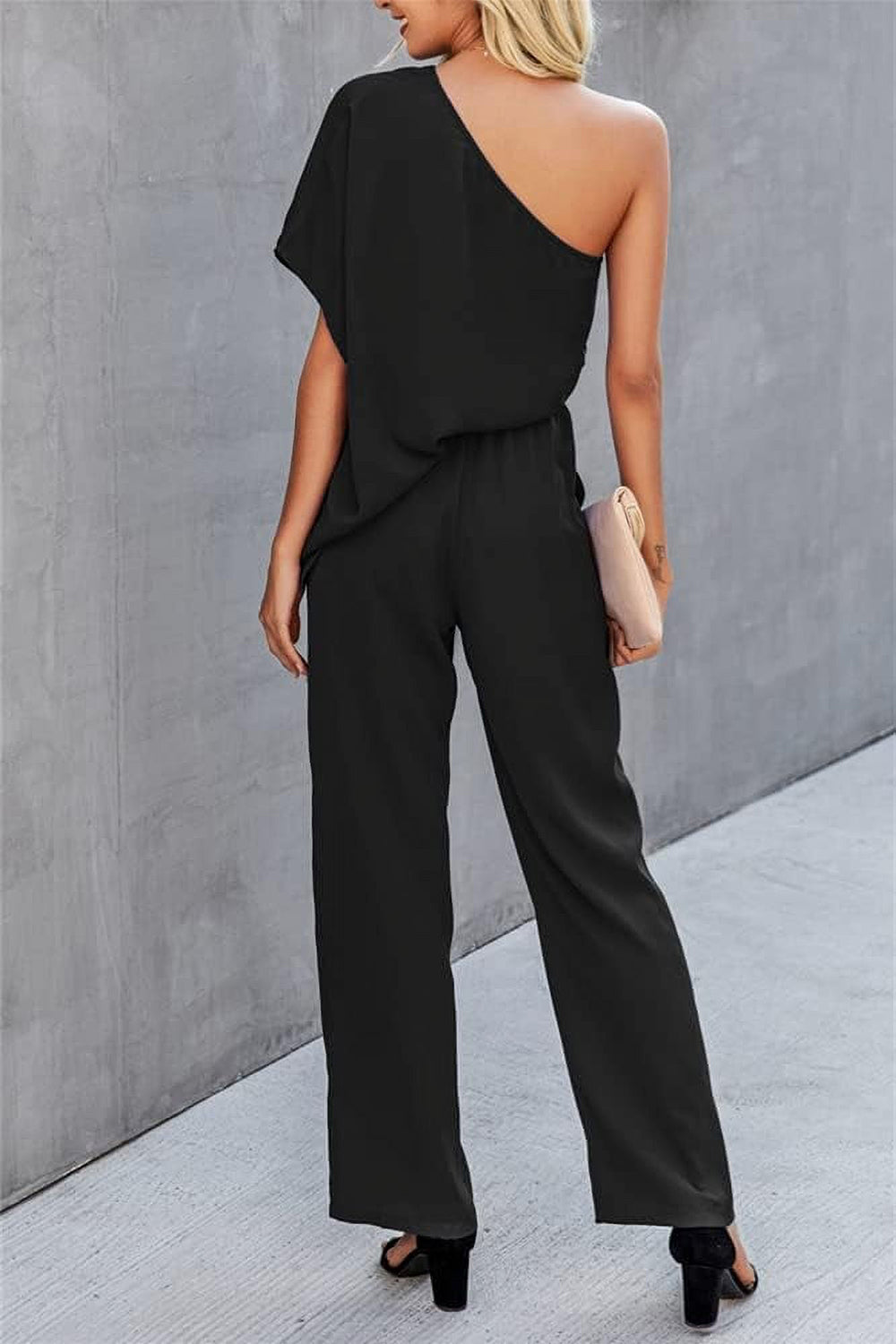 Single Shoulder Short Sleeve Jumpsuit-Angel Casuals