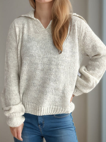 Collared Neck Long Sleeve Sweater-Angel Casuals