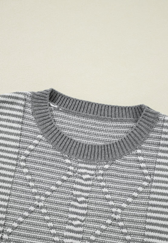 Striped Round Neck Dropped Shoulder Sweater-Angel Casuals