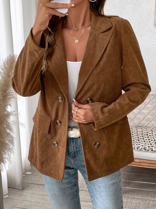 Perfee Decorative Pocket Flap Lapel Collar Long Sleeve Outerwear-Angel Casuals
