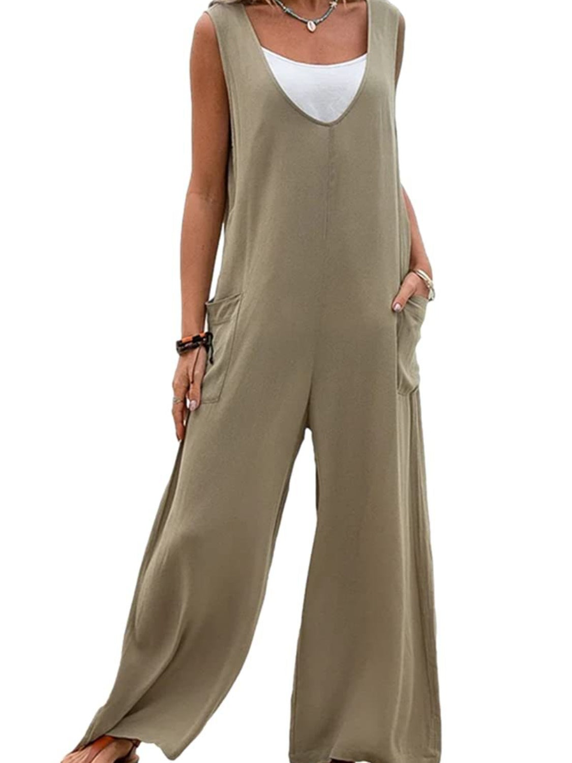 Full Size Wide Strap Jumpsuit with Pockets-Angel Casuals