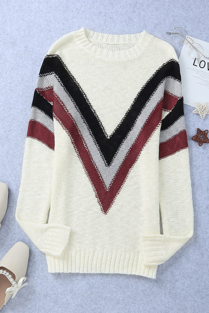 Contrast Dropped Shoulder Long Sleeve Sweater-Angel Casuals