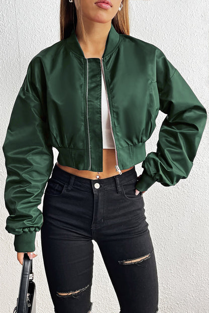 Zip-Up Ruched Cropped Jacket-Angel Casuals