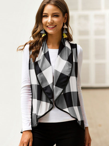 Plaid Open Front Sleeveless Cardigan-Angel Casuals