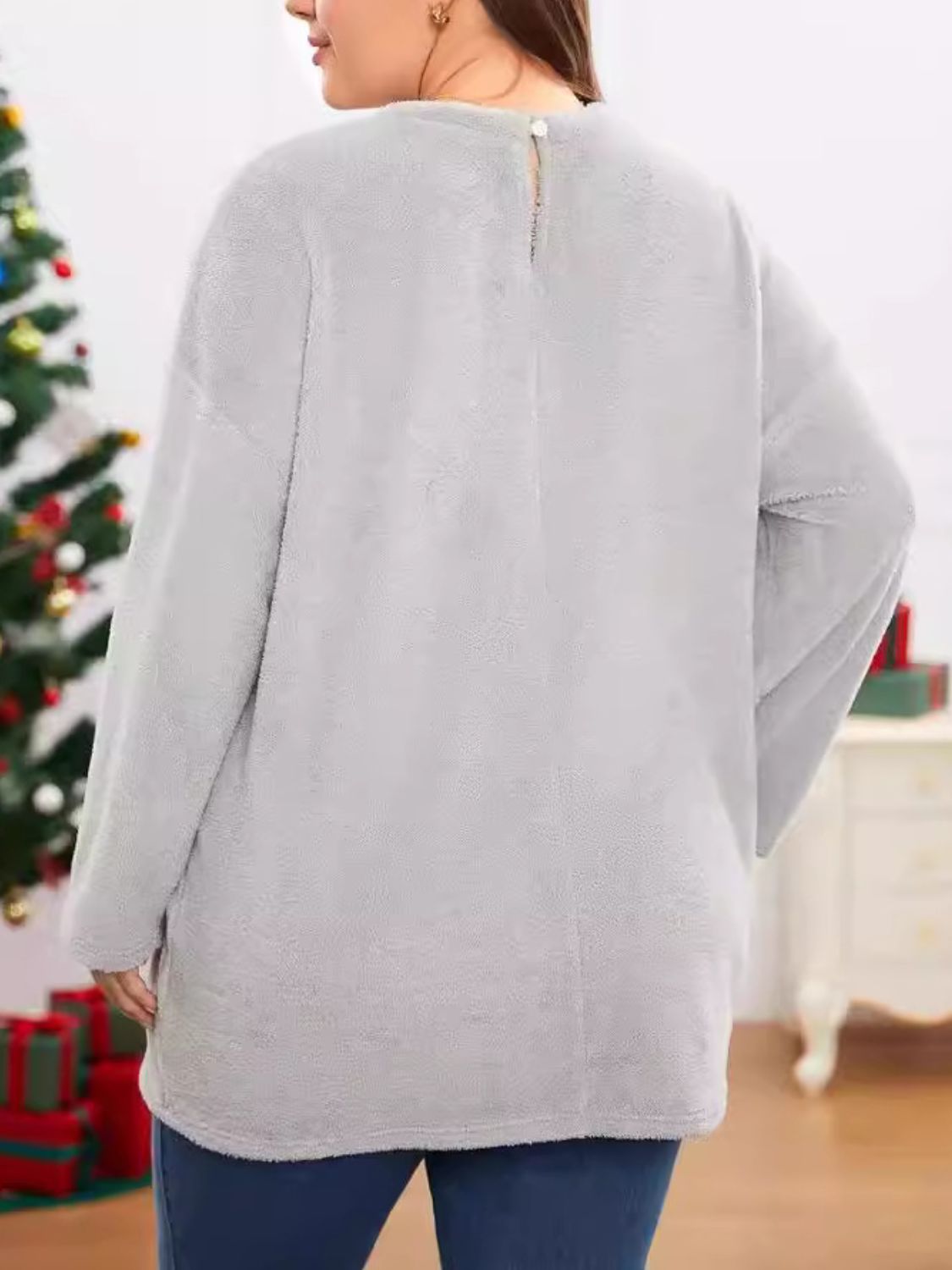 Fuzzy Round Neck Long Sleeve Top-Angel Casuals