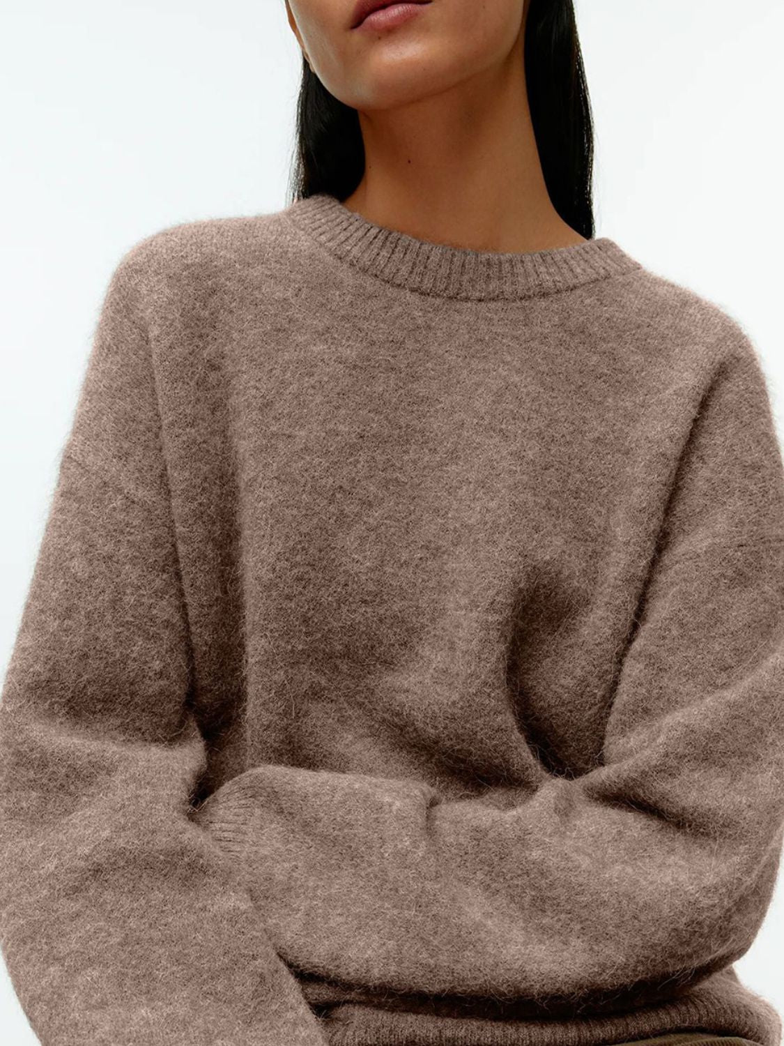 Round Neck Drop Shoulder Sweater-Angel Casuals