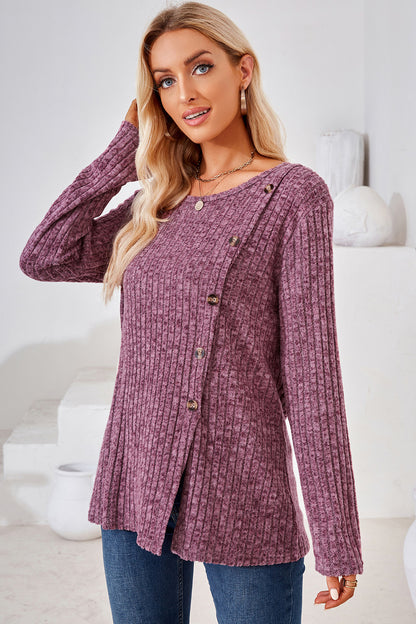 Round Neck Long Sleeve T-Shirt-Angel Casuals