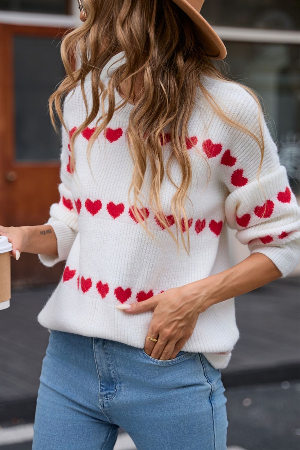 Angel Wings Heart Round Neck Long Sleeve Sweater-Angel Casuals