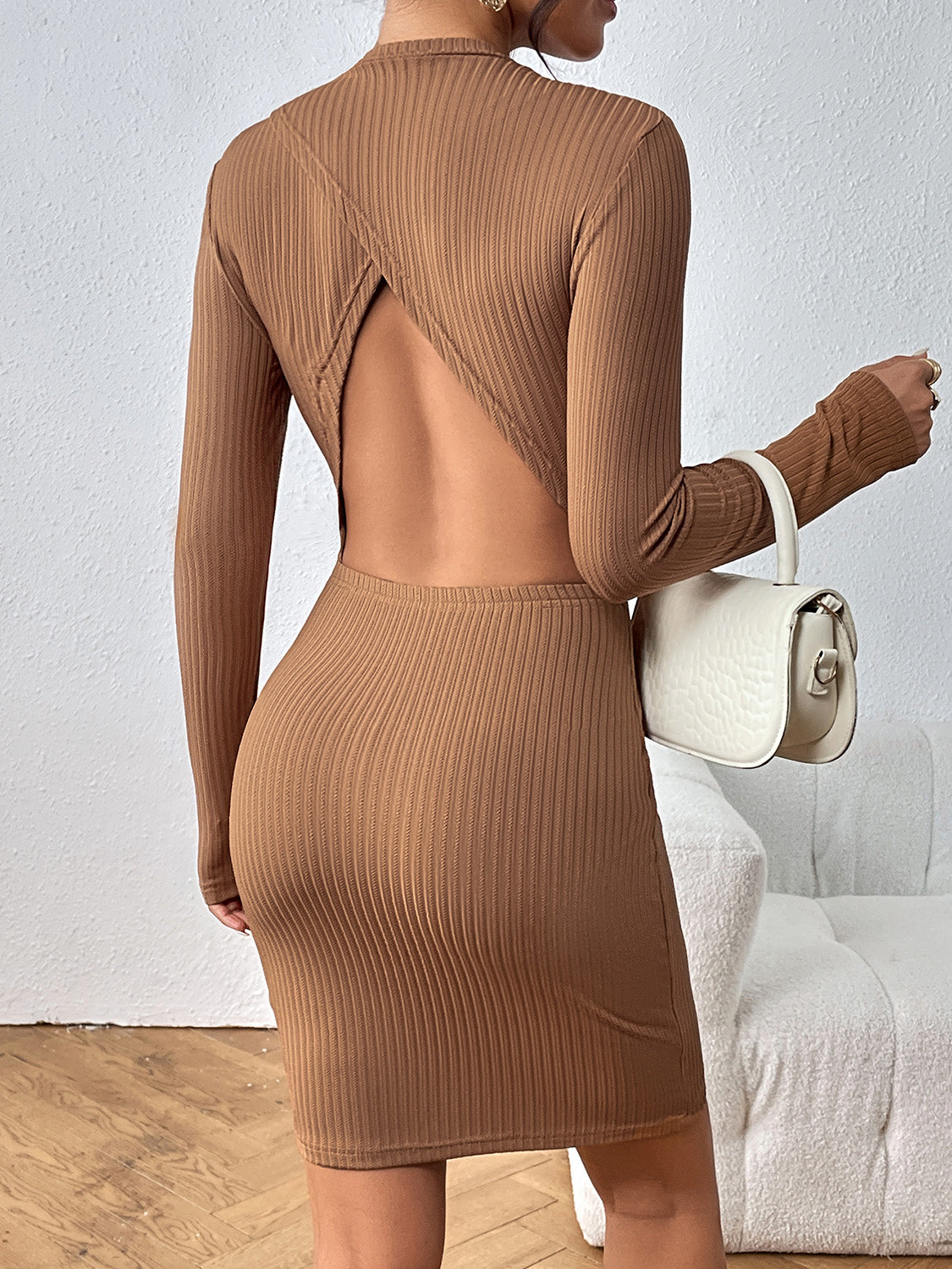 Long Sleeve Ribbed Mini Dress-Angel Casuals
