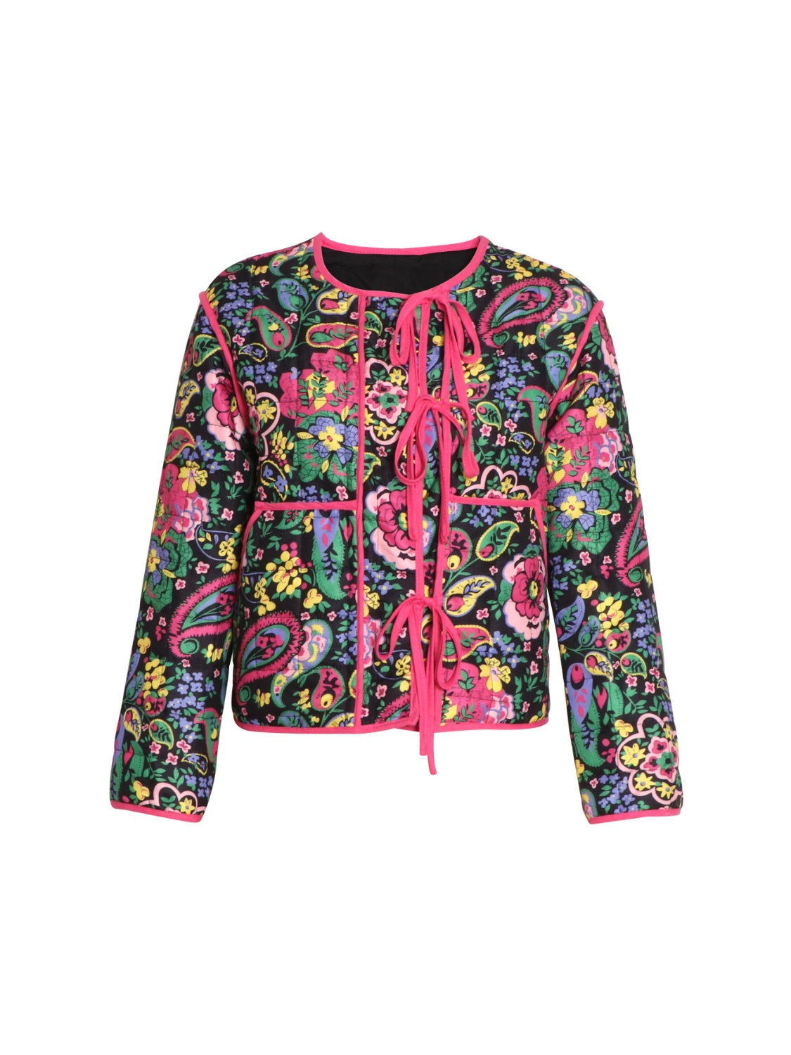 Tied Printed Long Sleeve Jacket-Angel Casuals