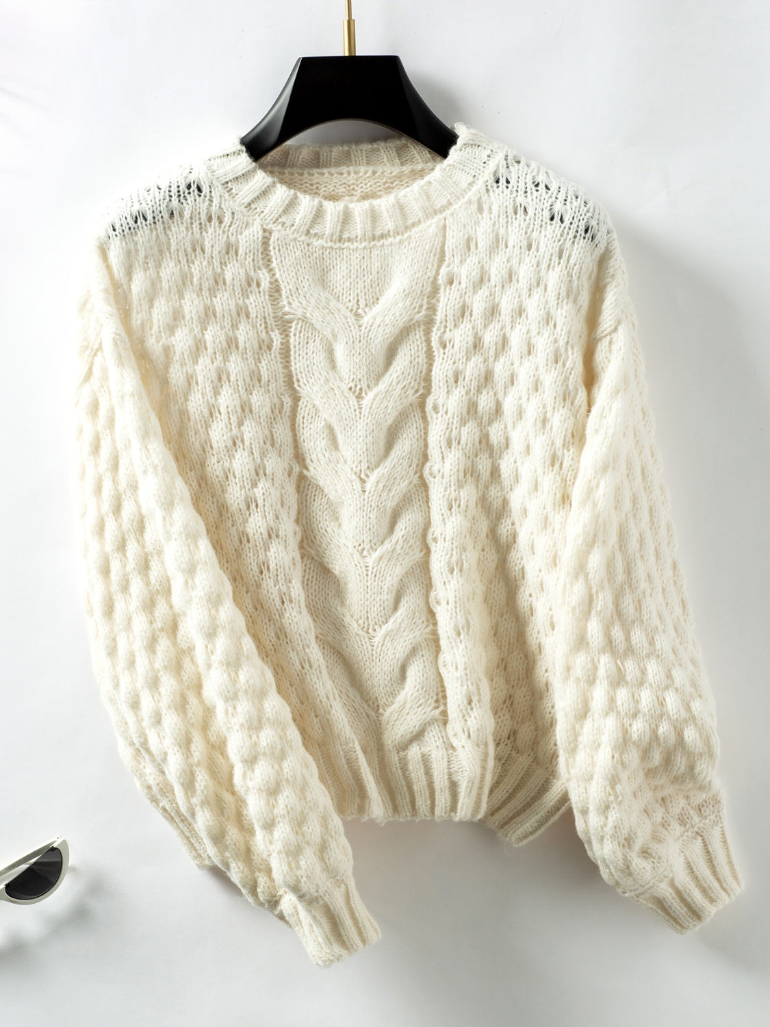 Cable-Knit Round Neck Long Sleeve Sweater-Angel Casuals