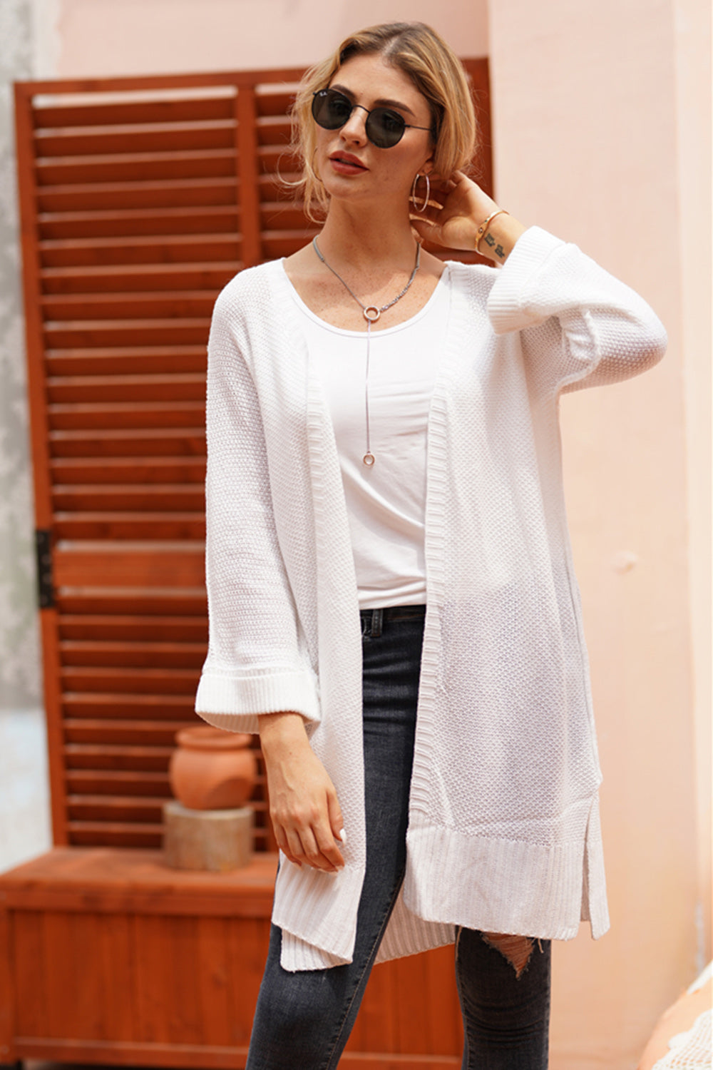 Open Front Long Sleeve Cardigan-Angel Casuals