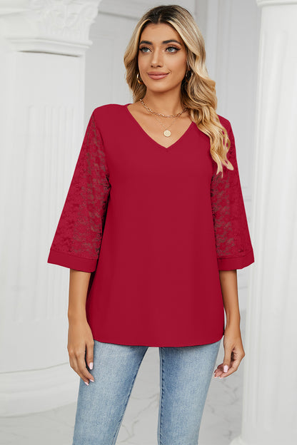 V-Neck Three-Quarter Sleeve Top-Angel Casuals