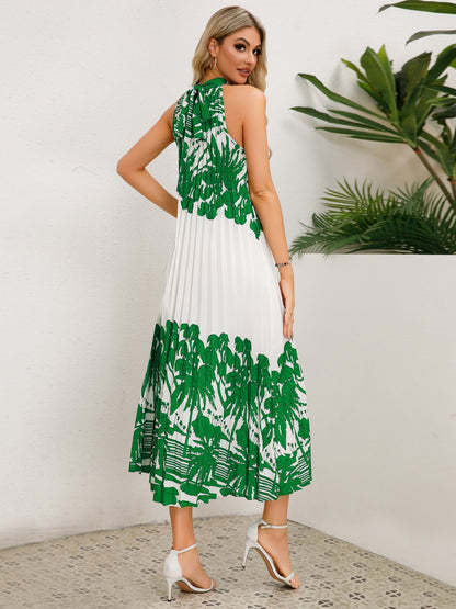 Tied Printed Sleeveless Midi Dress-Angel Casuals