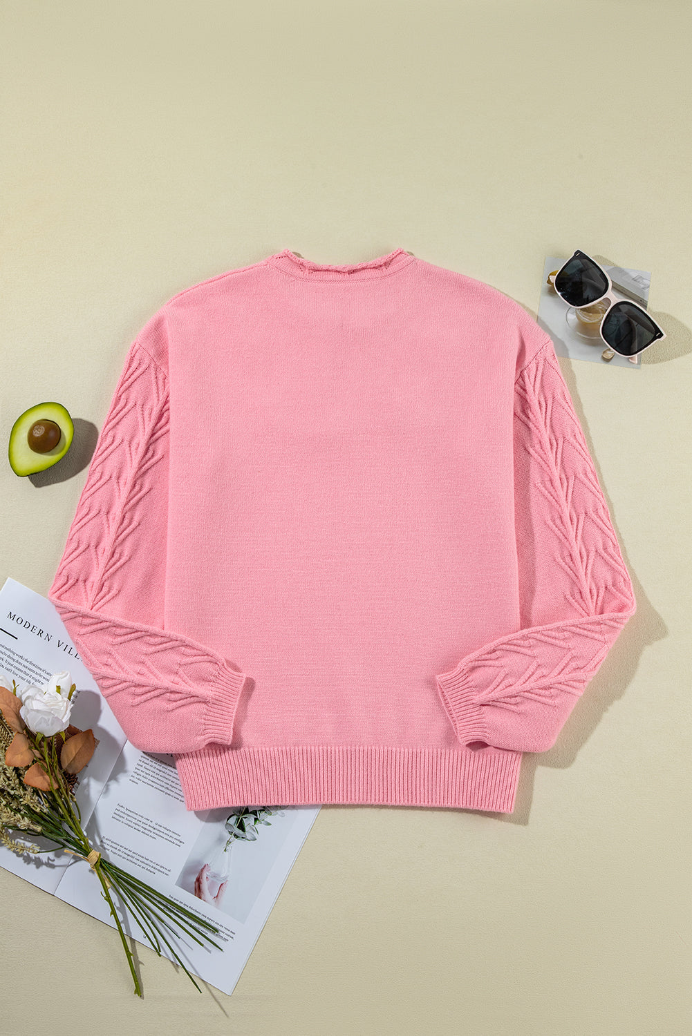 Daisy Notched Long Sleeve Sweater-Angel Casuals