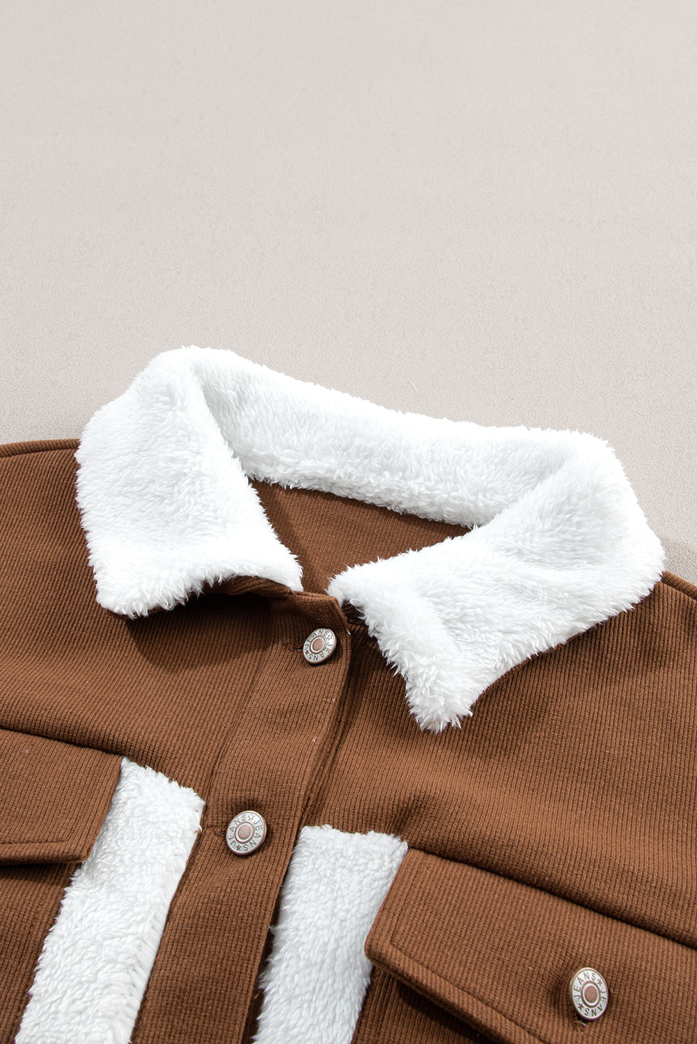 Corduroy Contrast Patchwork Fuzzy Jacket-Angel Casuals