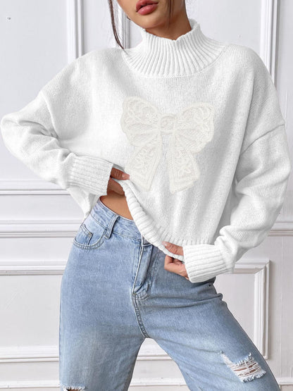 Bow Turtleneck Long Sleeve Sweater-Angel Casuals