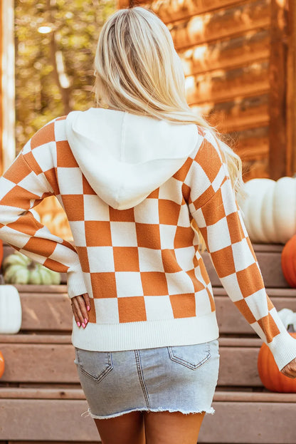 Checkered Long Sleeve Hooded Sweater-Angel Casuals