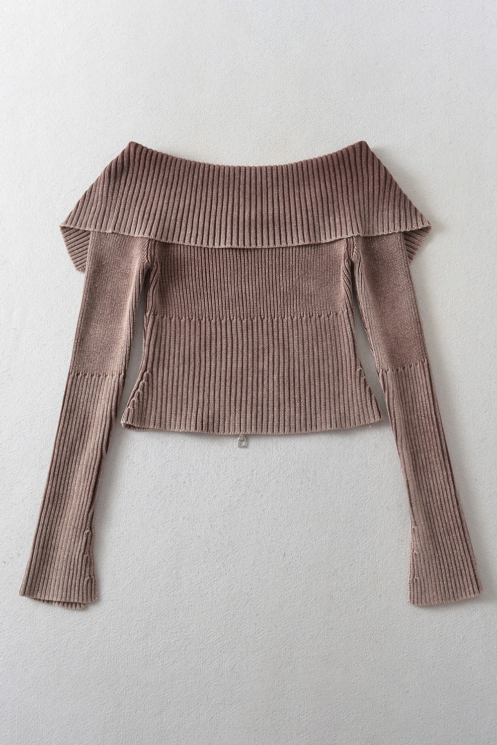 Double Take Ribbed Off-Shoulder Zip Up Long Sleeve Cardigan-Angel Casuals