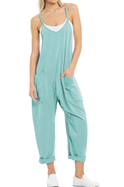 Spaghetti Strap Jumpsuit with Pockets-Angel Casuals