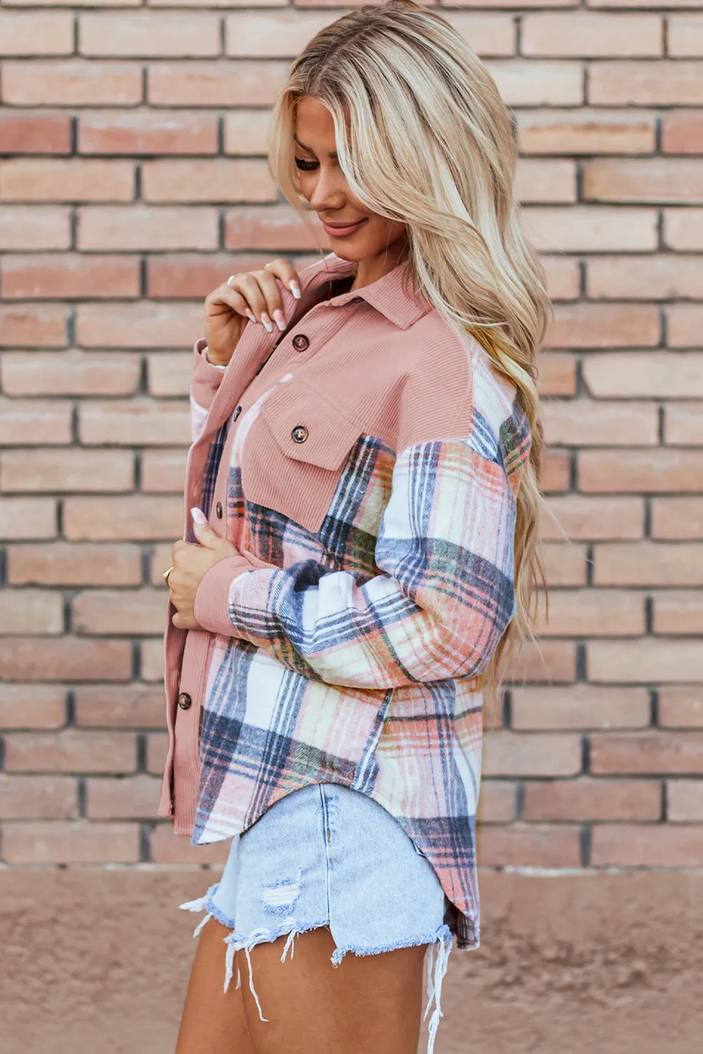 Plaid Button Up Long Sleeve Shacket-Angel Casuals