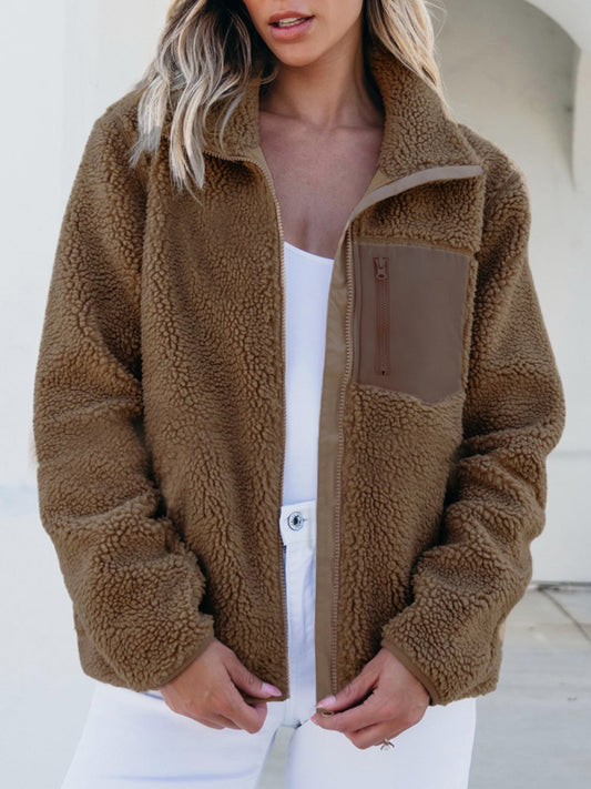 Zip Up Long Sleeve Plush Jacket-Angel Casuals