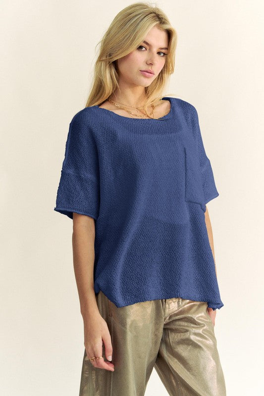 Davi & Dani High-Low Round Neck Knit Top-Angel Casuals