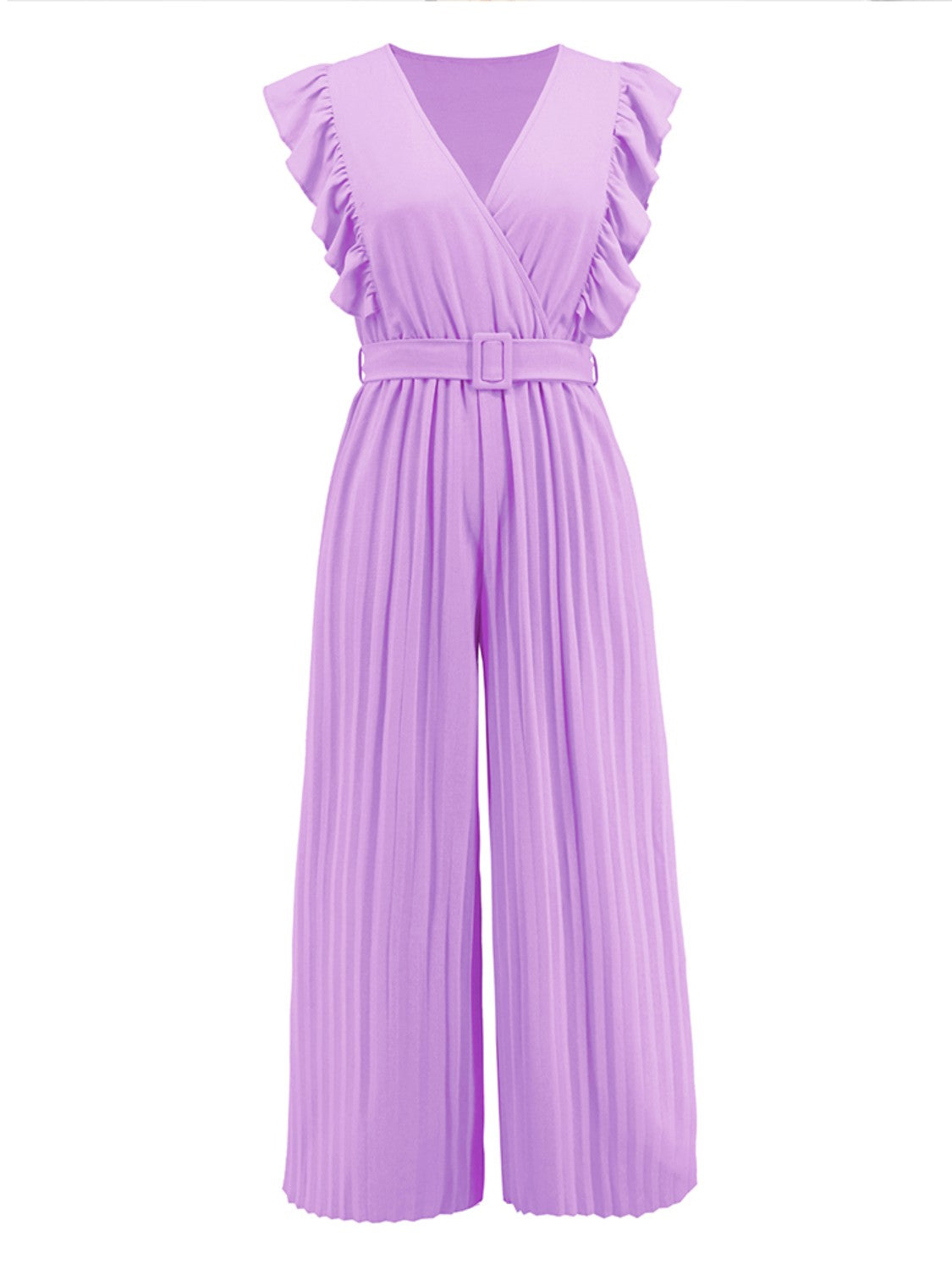 Ruffled Surplice Cap Sleeve Jumpsuit-Angel Casuals