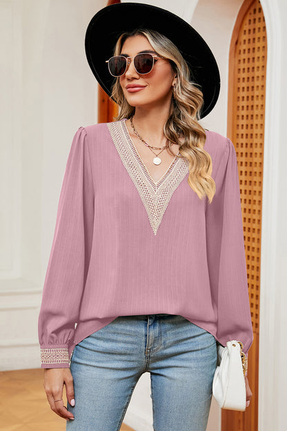 V-Neck Long Sleeve T-Shirt-Angel Casuals