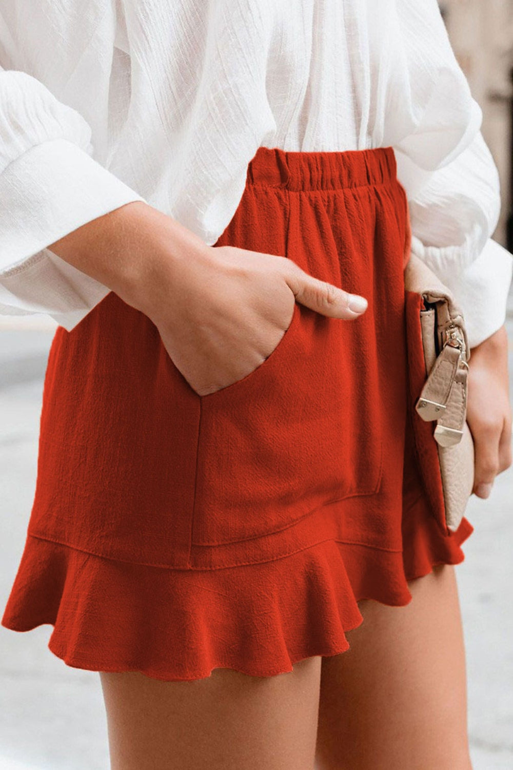 Full Size Ruffled Elastic Waist Shorts-Angel Casuals