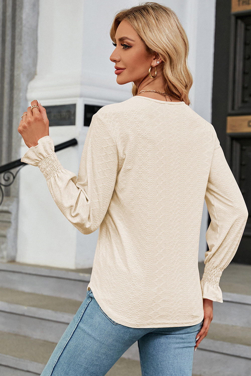 V-Neck Flounce Sleeve T-Shirt-Angel Casuals