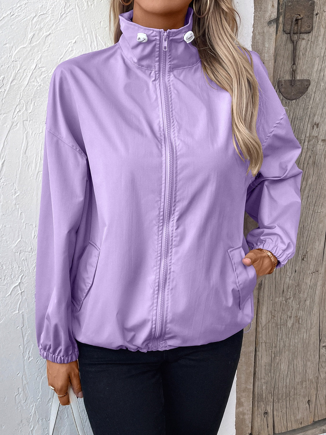 Ivy Lane Pocketed Zip Up Long Sleeve Jacket-Angel Casuals