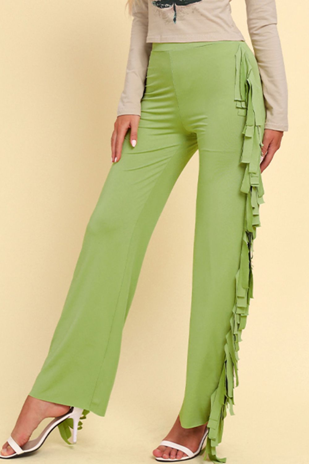 Fringe Trim Wide Leg Pants-Angel Casuals