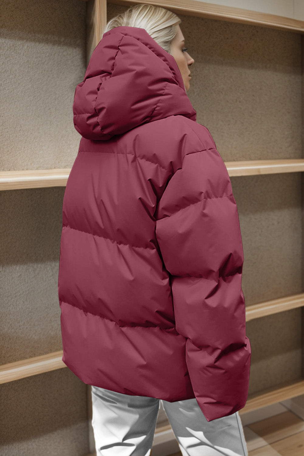 Pocketed Zip Up Hooded Puffer Jacket-Angel Casuals