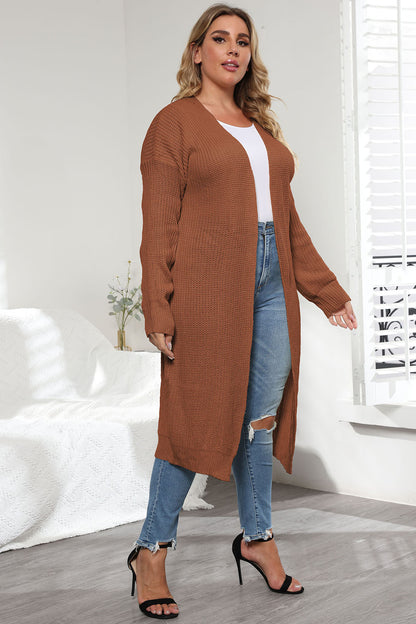 Plus Size Open Front Long Sleeve Cardigan-Angel Casuals
