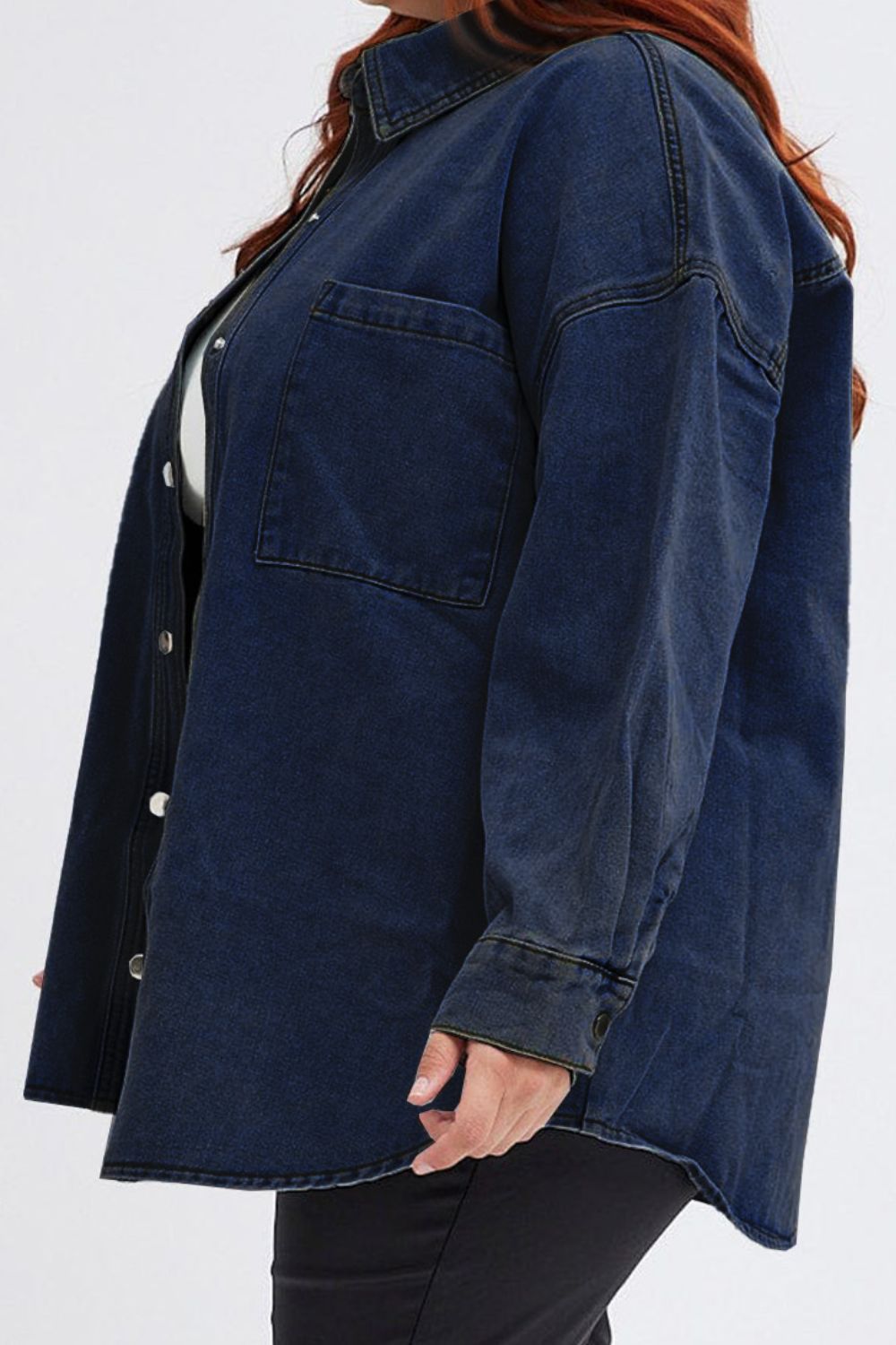 Plus Size Snap Down Pocketed Denim Jacket-Angel Casuals