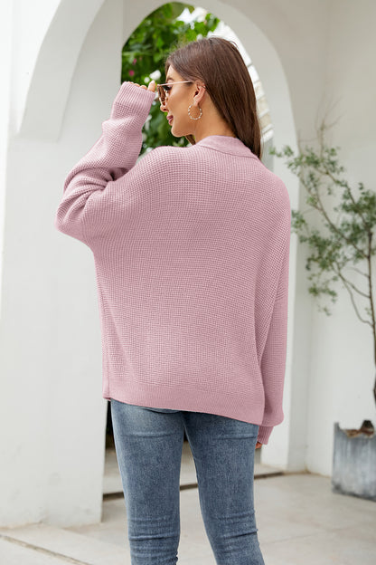 Button Up Drop Shoulder Long Sleeve Cardigan-Angel Casuals