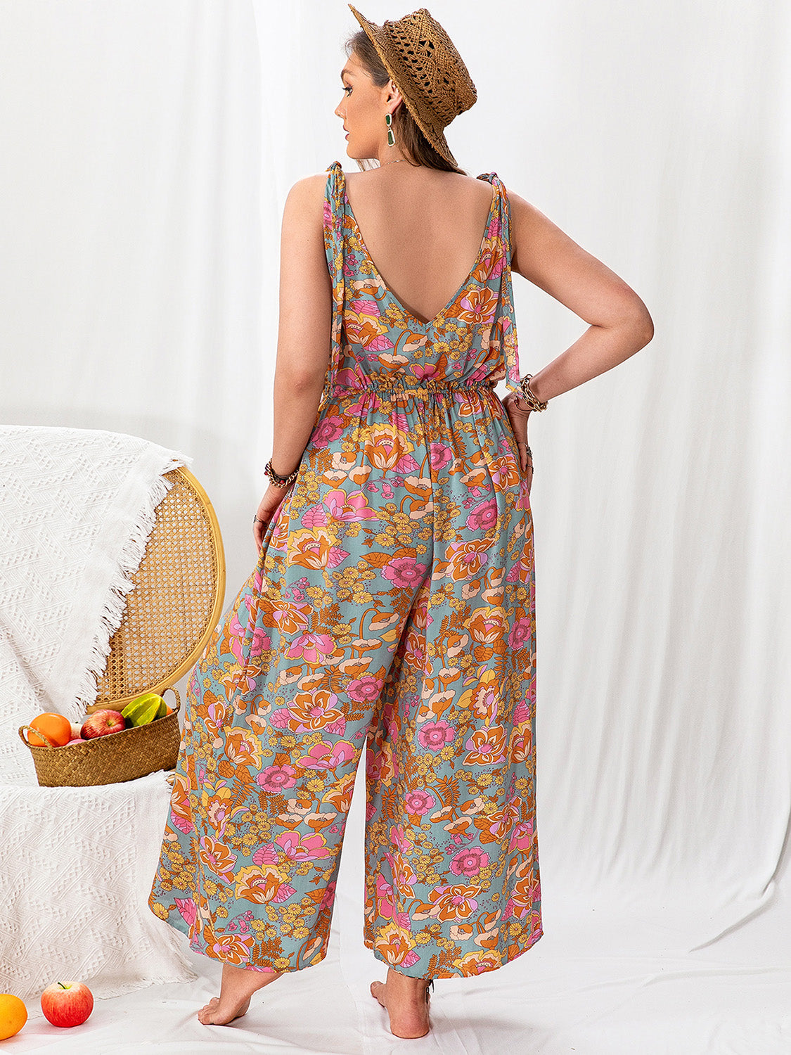 Plus Size Printed Wide Leg Sleeveless Jumpsuit-Angel Casuals