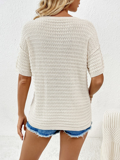 Round Neck Half Sleeve Knit Top-Angel Casuals