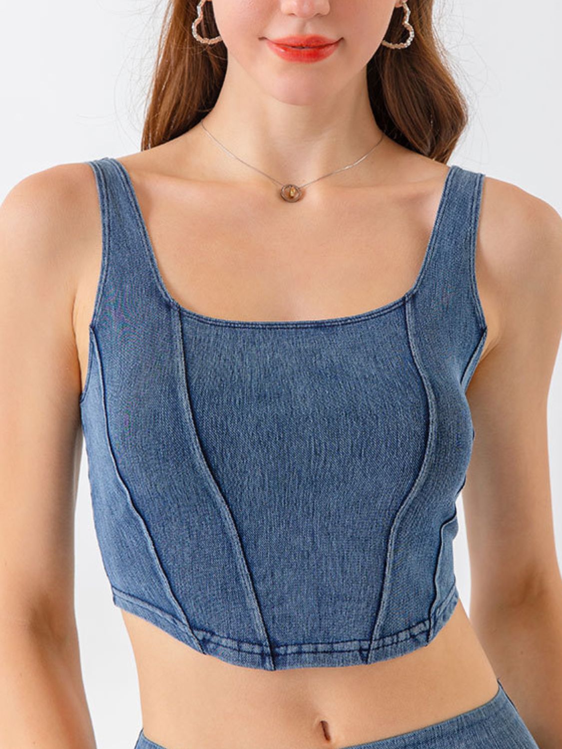 Seam Detail Cropped Denim Tank-Angel Casuals