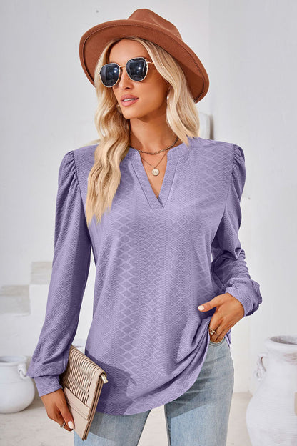 Notched Long Sleeve T-Shirt-Angel Casuals