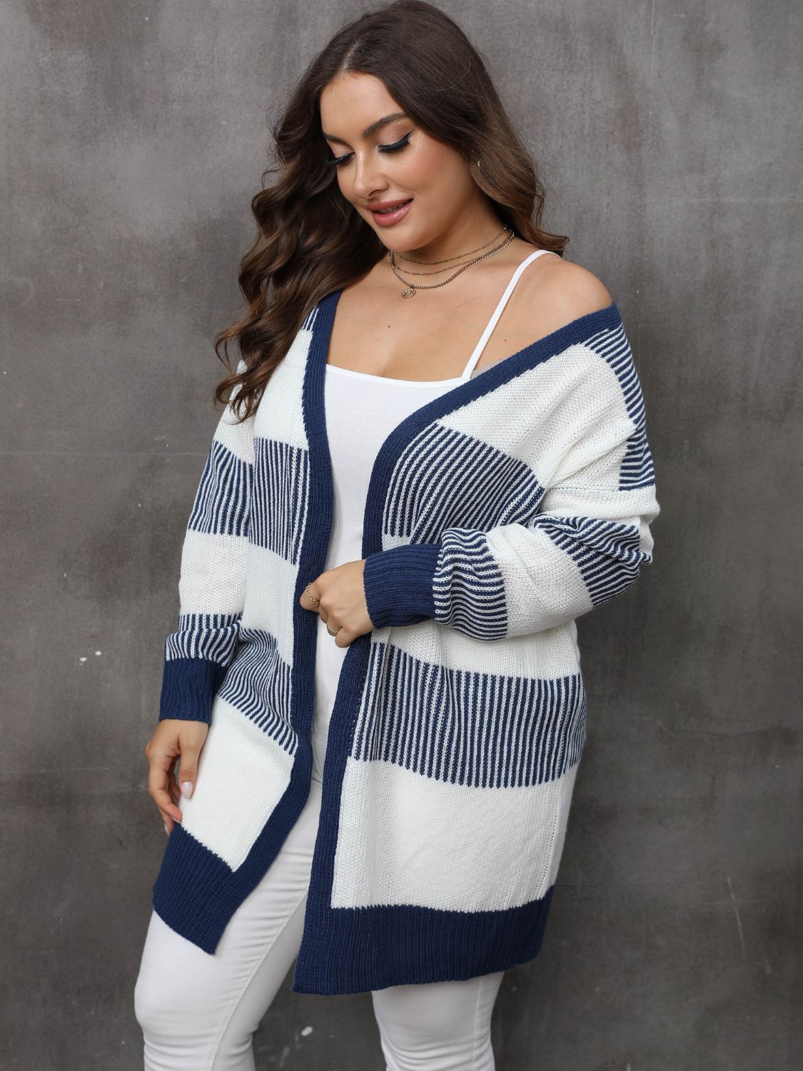 Plus Size Open Front Long Sleeve Cardigan-Angel Casuals