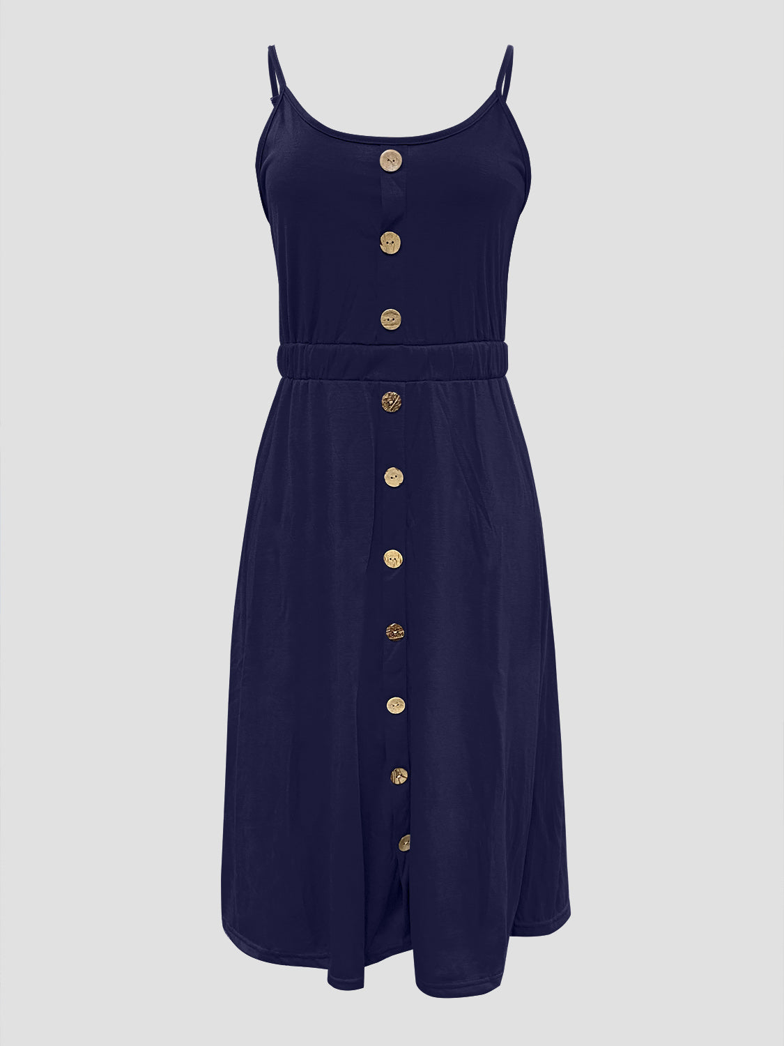 Decorative Button Spaghetti Strap Dress-Angel Casuals