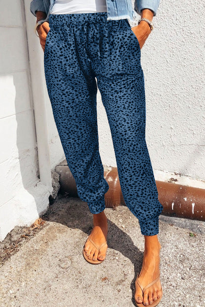 Double Take Leopard Print Joggers with Pockets-Angel Casuals