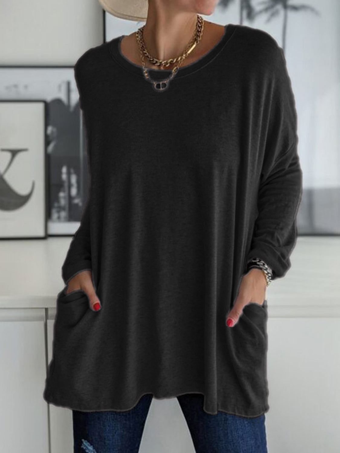 Full Size Round Neck Long Sleeve T-Shirt-Angel Casuals