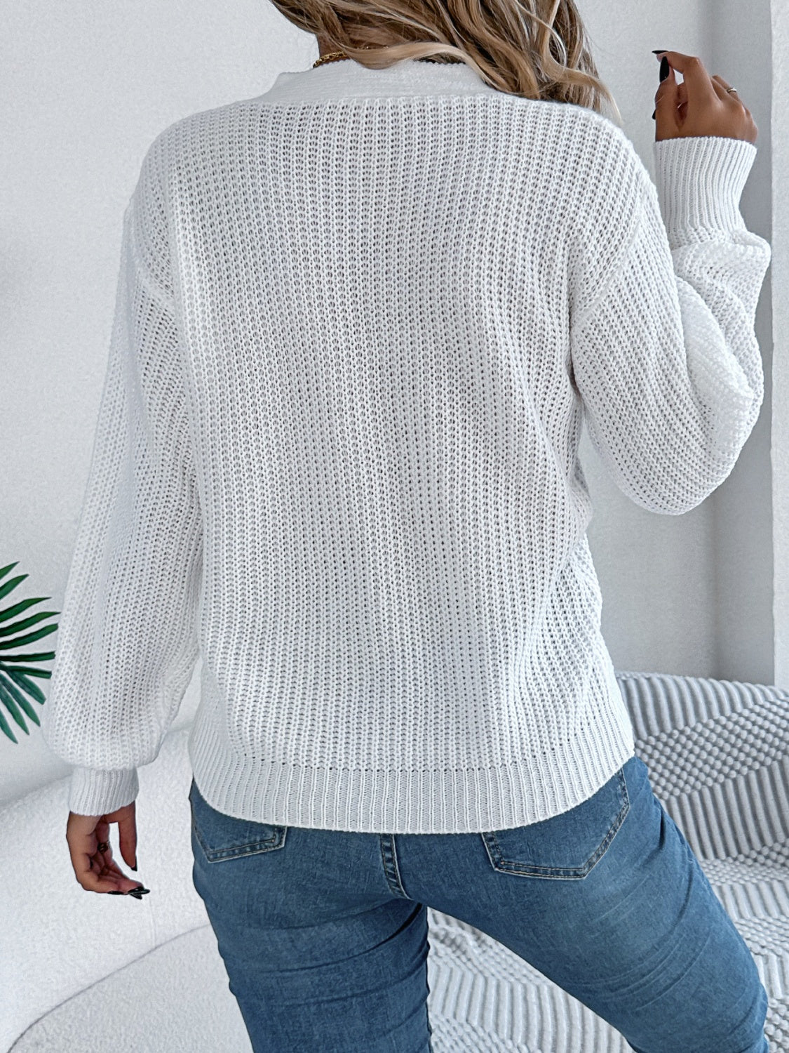 Cutout V-Neck Long Sleeve Sweater-Angel Casuals