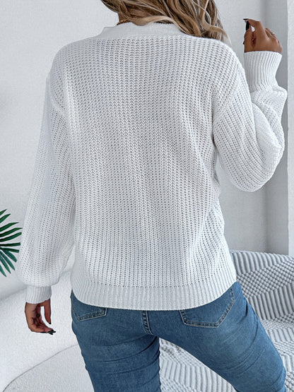 Cutout V-Neck Long Sleeve Sweater-Angel Casuals