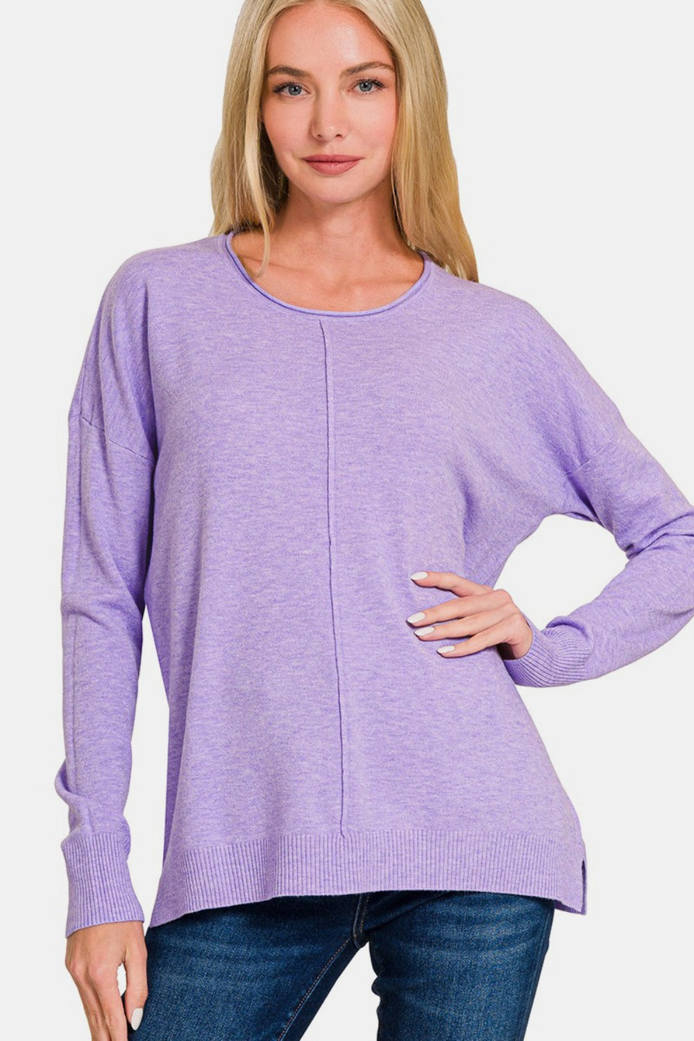 Zenana Front Seam Round Neck Sweater-Angel Casuals