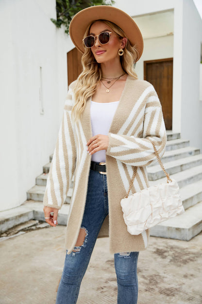 Woven Right Two-Tone Open Front Fuzzy Longline Cardigan-Angel Casuals