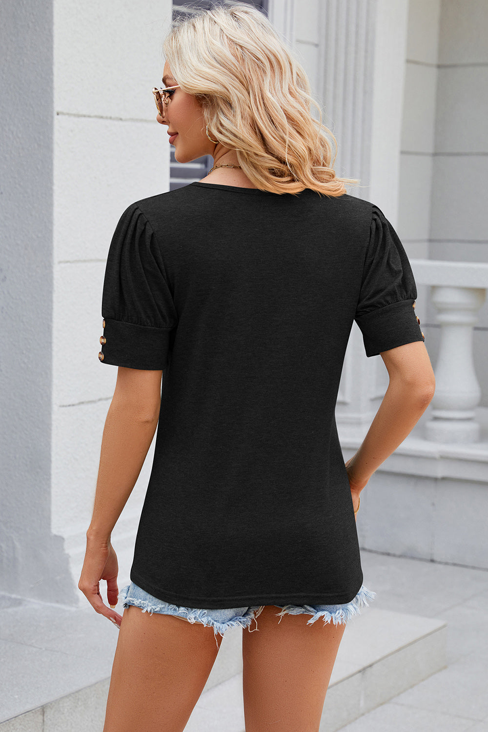 Round Neck Puff Sleeve T-Shirt-Angel Casuals